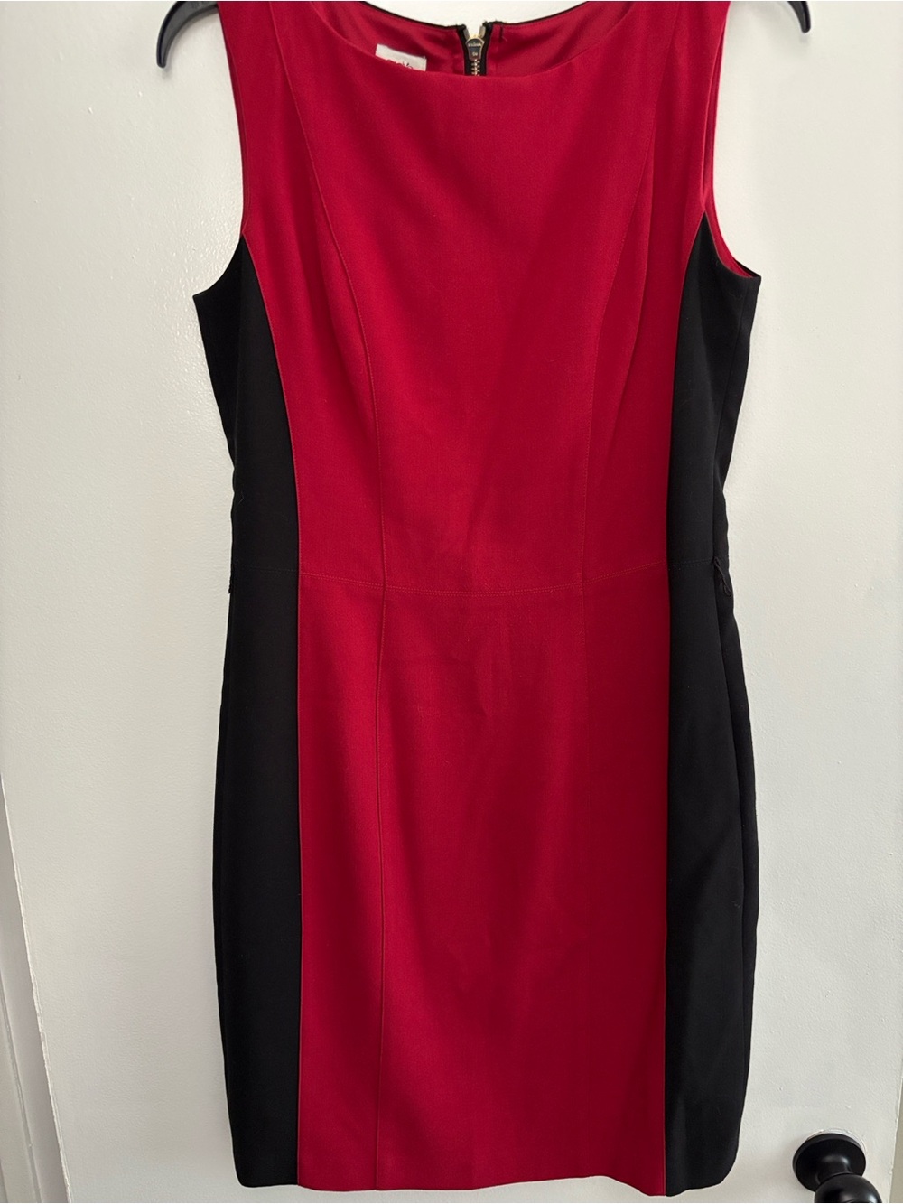 Red with Black Side-Panel Midi Sheath Dress